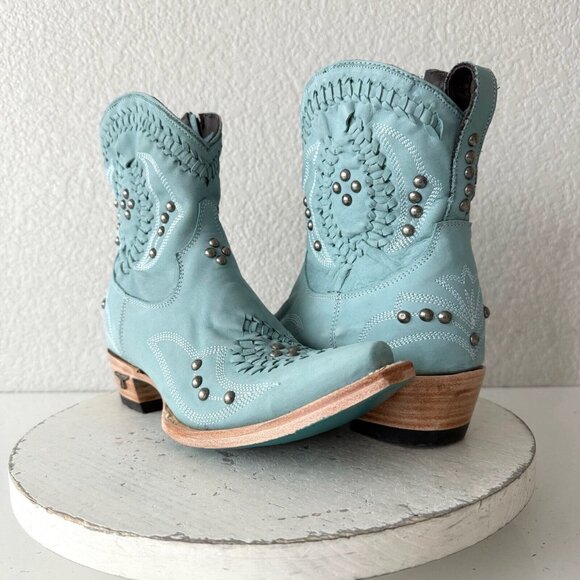 Lane COSSETTE Womens Cowboy Bootie 7.5 Cowgirl Western Ankle Boots Blue Leather